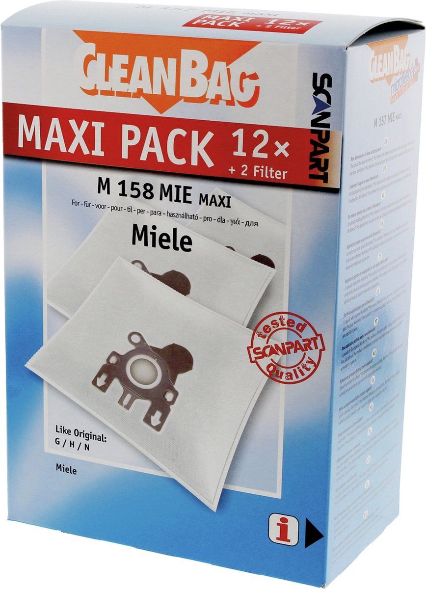 CleanBag stofzuigerzakken 12 stuks - Geschikt voor Miele S400i-S456i, S600-S658, S800-S858, S2000-S2999, S5000-S5999, S8000-S8999, Classic C1, Complete C2 & Complete C3 - GN - GHN - Inclusief 2 filters - Alternatief - Maxipack - Voordeelpak