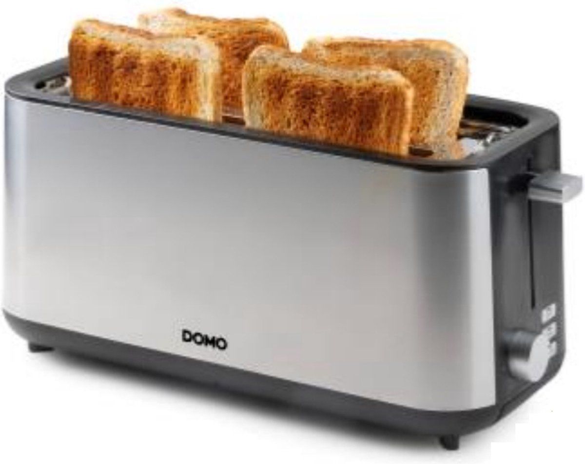 DOMO DO967T Broodrooster - 2 Extra Lange Sleuven - Ingebouwd Broodjesrek - 1350W - RVS/Zwart