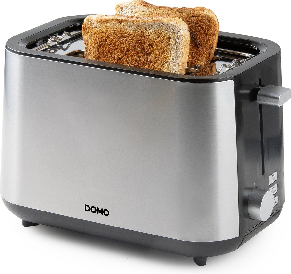 DOMO DO9066T Broodrooster - 2 Extra Brede Sleuven - Ingebouwd Broodjesrek - 900W - RVS/Zwart