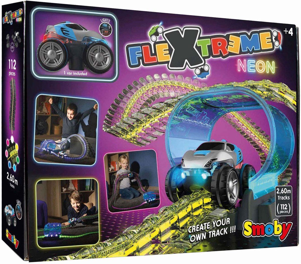 Smoby - FleXtreme - Racebaan - Neon Set - een elektronische tunnel, 2,6 m spoor en lichtvezel en een exclusief voertuig