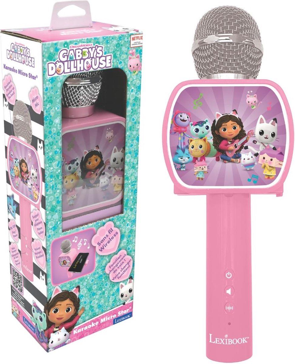 Gabby’s Dollhouse Wireless Microphone with speaker, voice changer, retractable phone holder and Bluetooth option