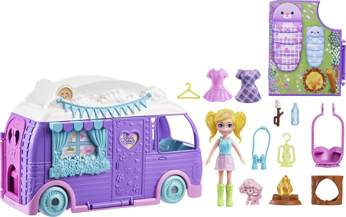 Polly Pocket Glamping Camper Van - Speelfigurenset