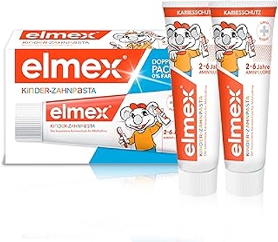 elmex Kindertandpasta 2-6 jaar 2 x 50 ml – kindvriendelijke tandreiniging voor zeer effectieve cariësbescherming – met aminofluoride voor een drievoudig beschermingsmechanisme