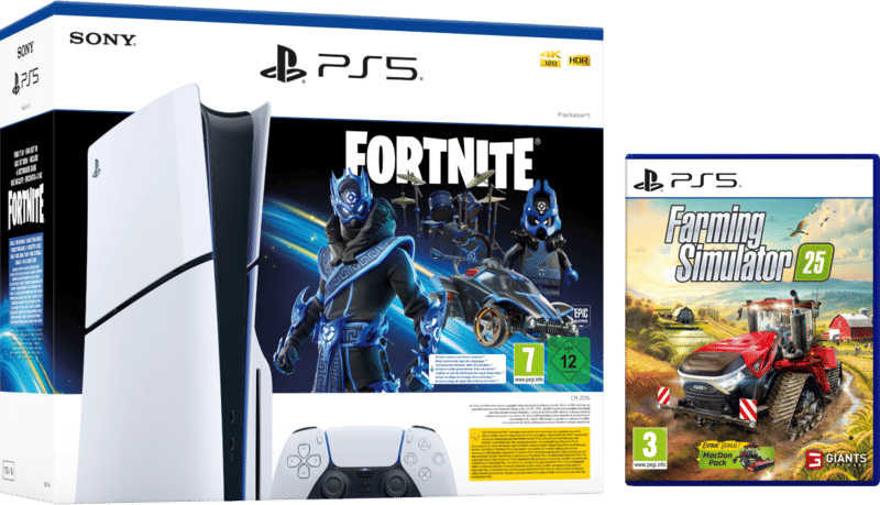 PlayStation 5 Slim Disc Edition + Fortnite Voucher + Farming Simulator 25