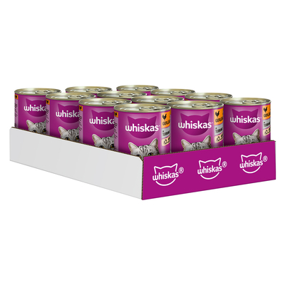 Whiskas 1+ Blikken in Gelei / Saus 24 x 400 g Kattenvoer - Gevogelte in Terrine - natvoer katten
