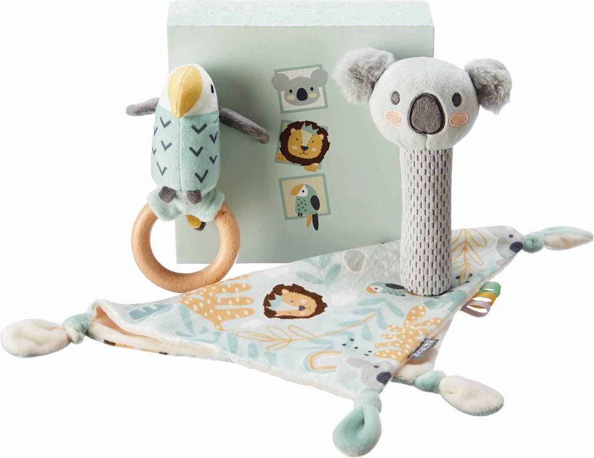 Animal Adventures Baby Gift Set - 3-delige aandenken set - Knuffeldoekje, Pieper en Rammelaar - Inclusief cadeauverpakking - Geschikt vanaf de geboorte