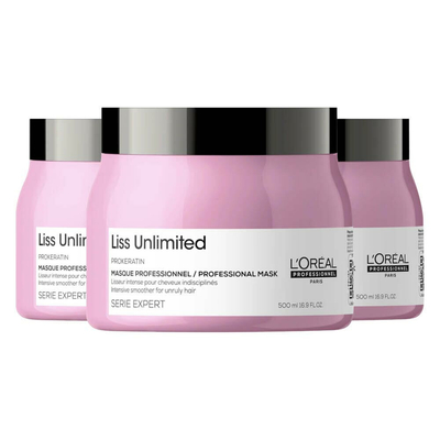 3x L'Oréal Professionnel Liss Unlimited Haarmasker 500 ml