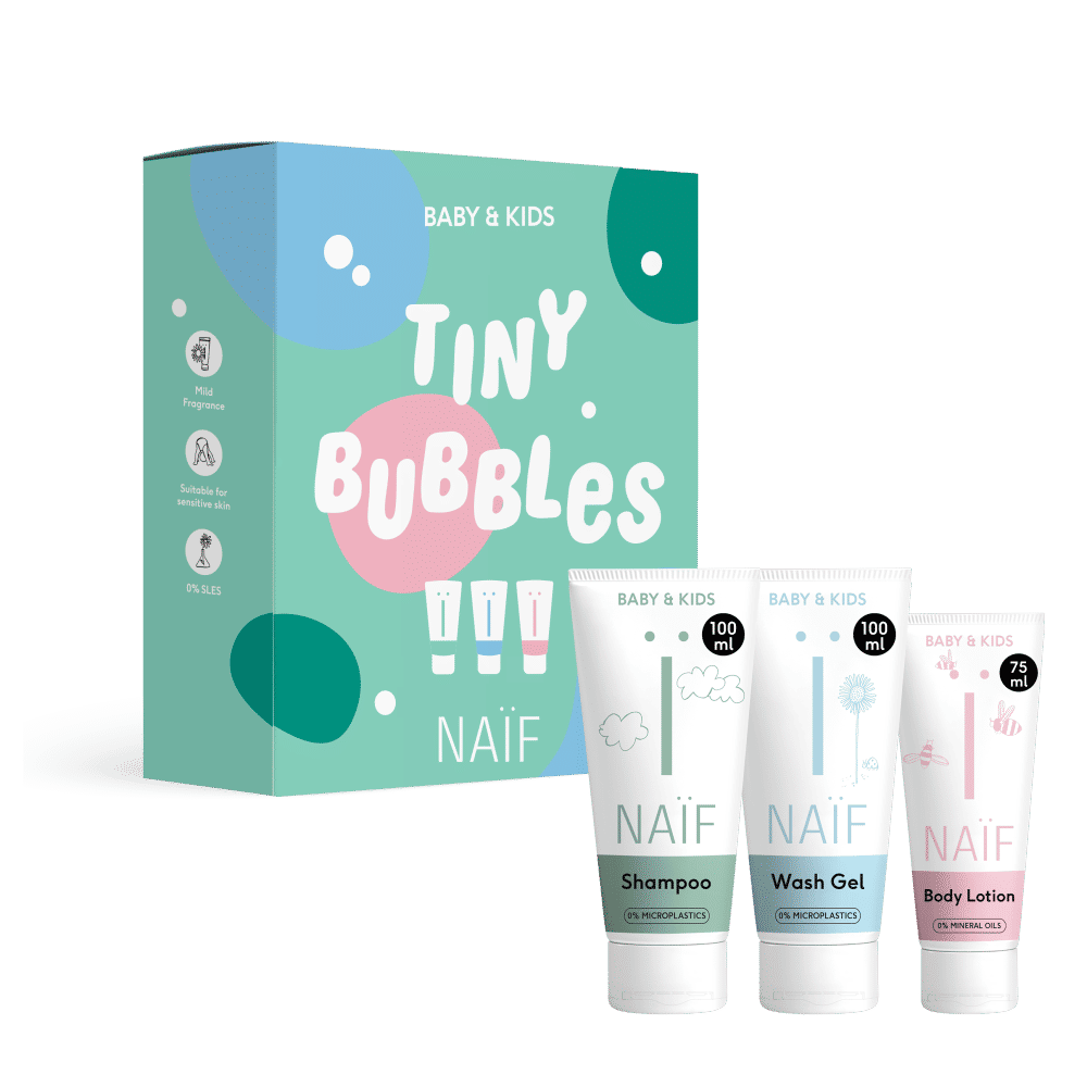 Naïf - Tiny Bubbles Essentials Geschenkset - Baby's & Kinderen - Shampoo, Wasgel & Bodylotion