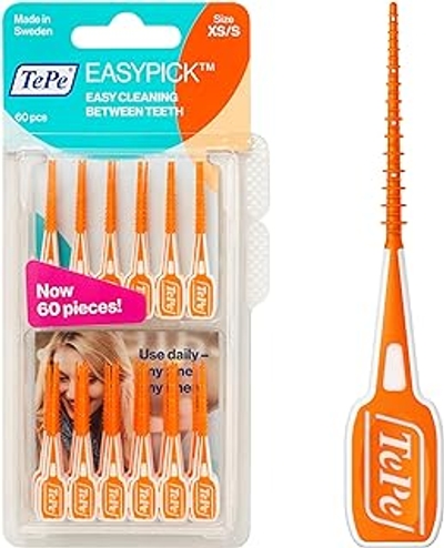 TePe EasyPick Tandenstokers, Oranje, maat XS-S, 60st, tandplakverwijderaar, efficiënte en gemakkelijke reiniging tussen de tanden, tandenstokers voor smalle tussenruimtes