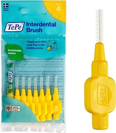 TePe Interdentale rager, Original, Geel, 0,7mm/ISO 4, 8st, efficiënte reiniging tussen tanden en kiezen, tandfloss, voor smalle ruimtes.