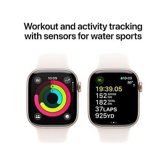 Apple Watch Series 10 GPS + Cellular 42mm Aluminium Case met Light Blush Sport Band - M/L Smartwatch Roze