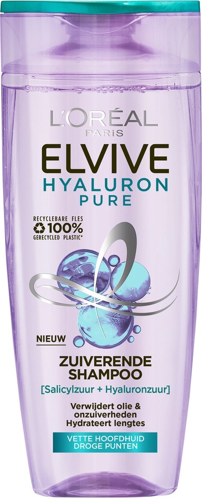 L'Oréal Paris Elvive Hyaluron Pure Zuiverende Shampoo - voor een vette hoofdhuid en droge punten - met hyaluronzuur en salicylzuur - 250 ml