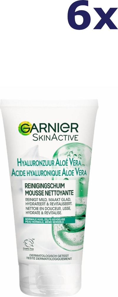 6x Garnier SkinActive Hyaluronzuur Aloë Vera Gezichtsreinigingsschuim 150 ml
