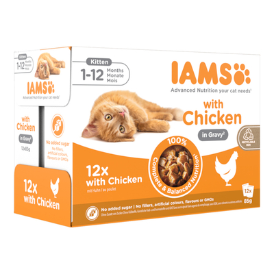 36 + 12 Gratis! IAMS Naturally Kitten en Senior - Delights Kitten: kip in saus (48 x 85 g) - natvoer katten