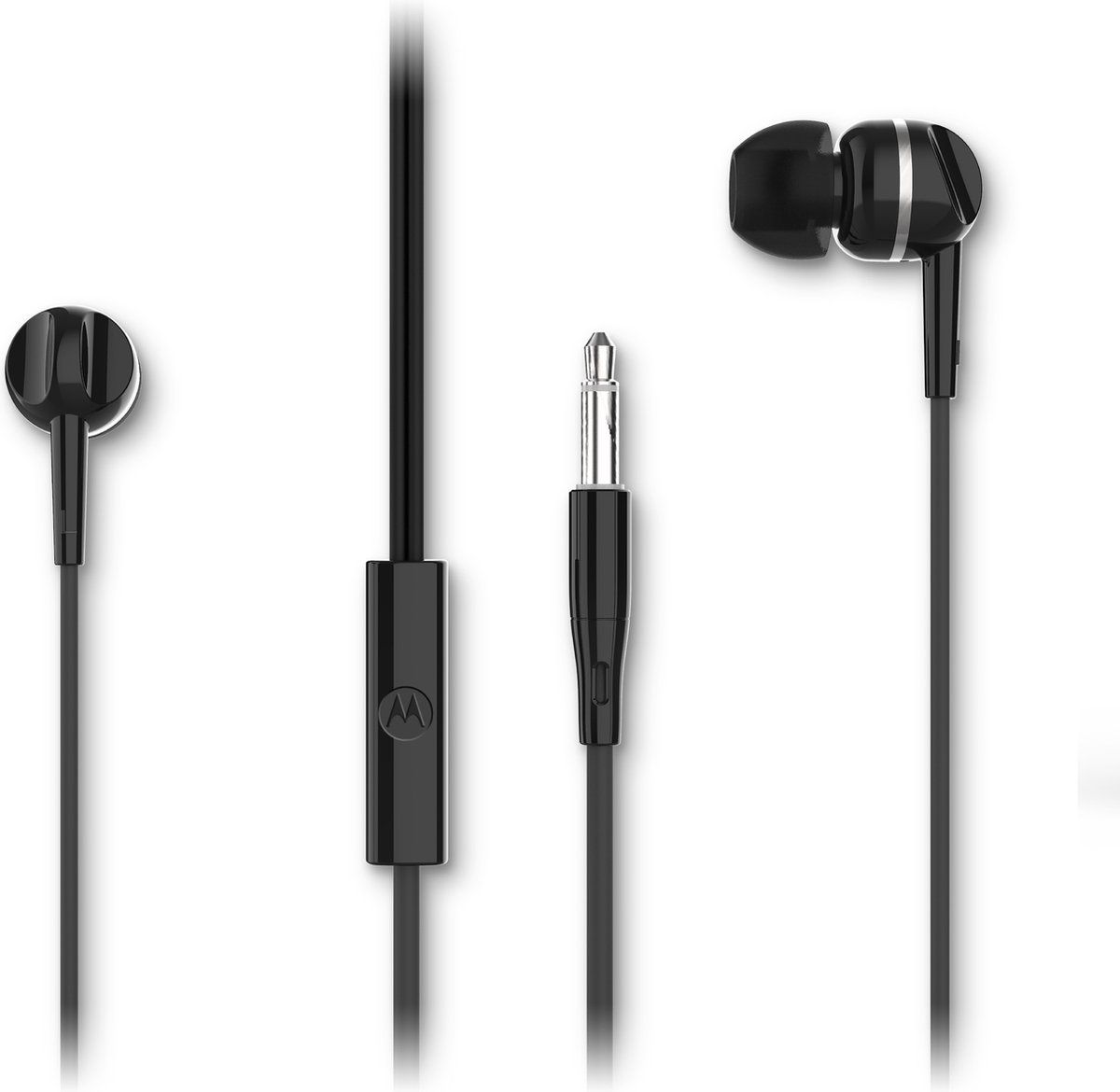 Motorola Oordopjes met Draad 105 - Oordopjes met Microfoon - In-Ear Oordopjes - Incl. 6 Siliconen Oordoppen in S, M en L - In-Line Microfoon - Kristalhelder Geluid - Zwart