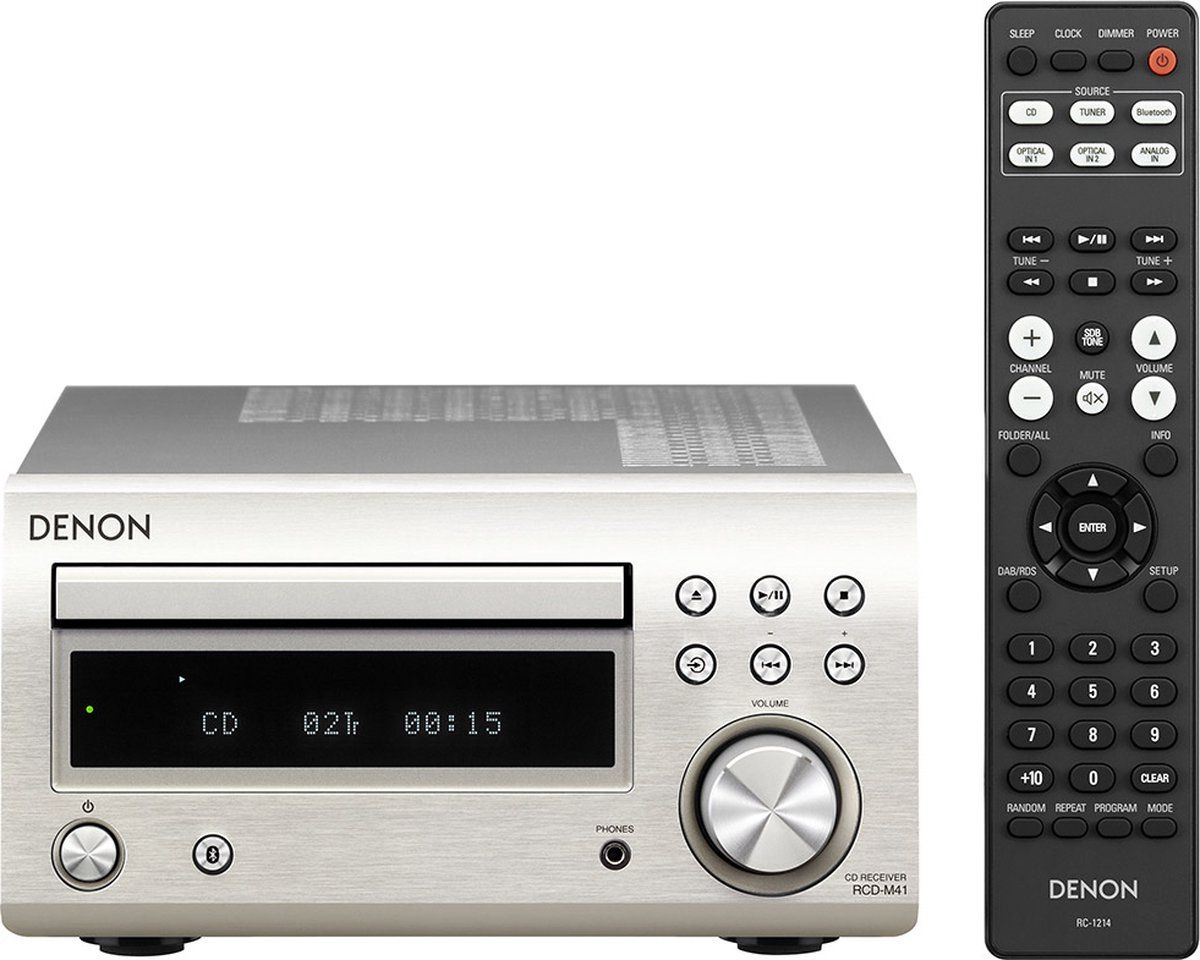 Denon CD speler met ingebouwde versterker met Bluetooth, FM-radio - Compact en gebruiksvriendelijk - Hifi kwaliteit audio - RCD-M41 Silver