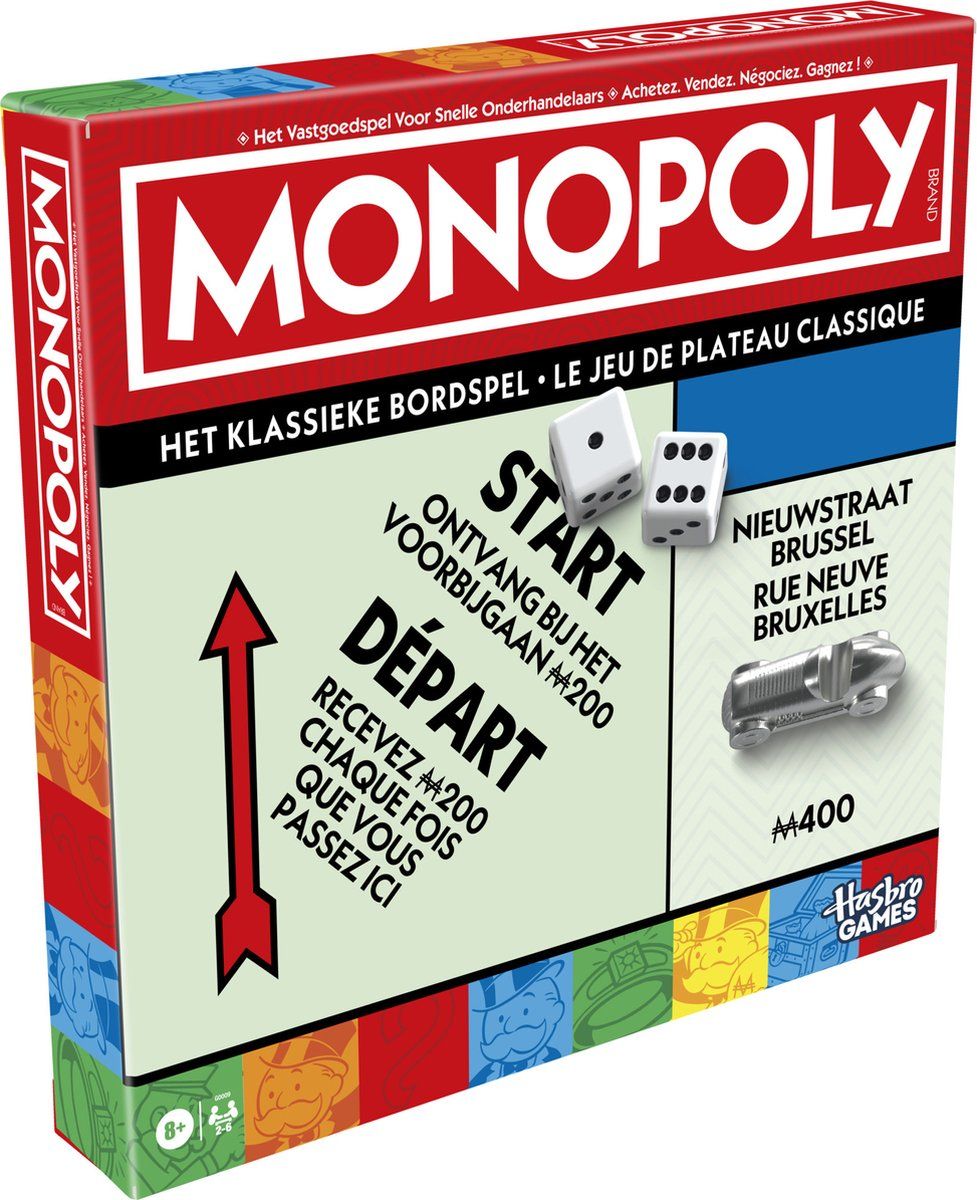 Monopoly Classic Bordspel Vernieuwde editie - inclusief bewaarbakje en grotere pionnen - BE editie - Gezelschapsspel