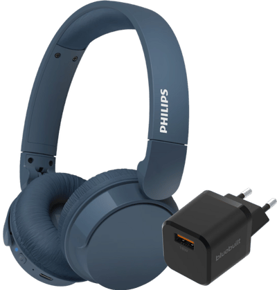 Philips TAH4209 Blauw + BlueBuilt Quick Charge Oplader met Usb A Poort 18W Zwart