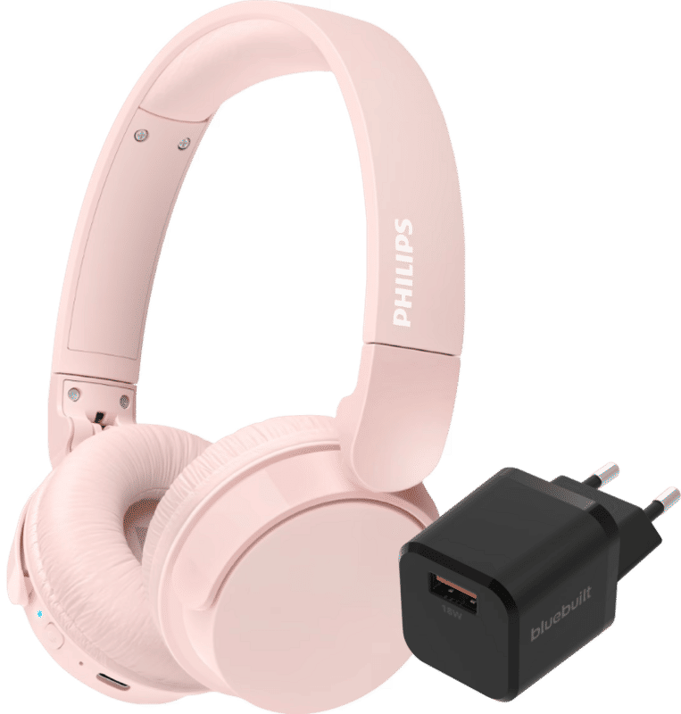 Philips TAH4209 Roze + BlueBuilt Quick Charge Oplader met Usb A Poort 18W Zwart