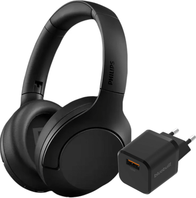 Philips TAH8506 Zwart + BlueBuilt Quick Charge Oplader met Usb A Poort 18W Zwart