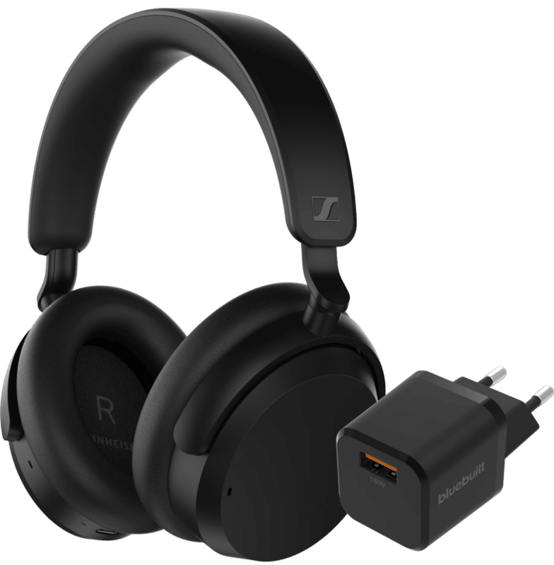 Sennheiser Accentum Wireless Zwart + BlueBuilt Quick Charge Oplader met Usb A Poort 18W