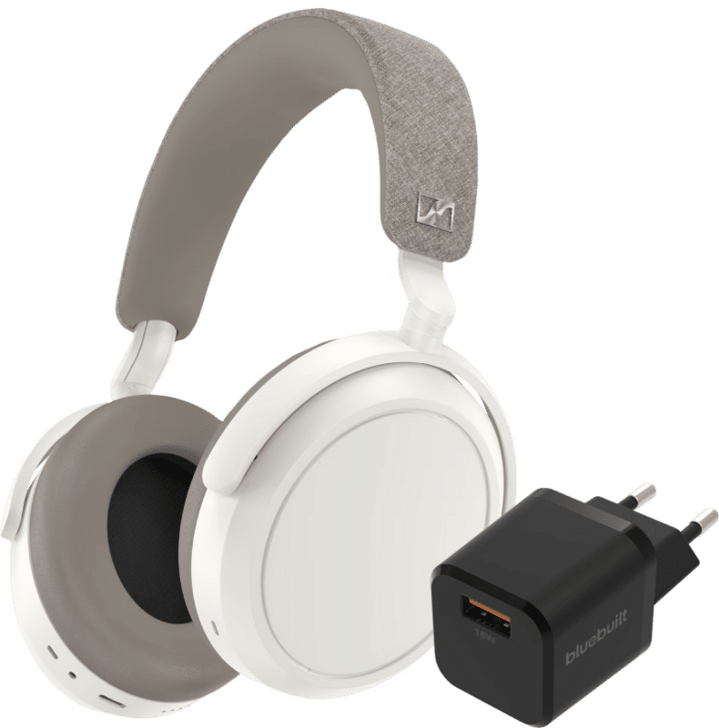 Sennheiser Momentum 4 Wireless Wit + BlueBuilt Quick Charge Oplader met Usb A Poort 18W