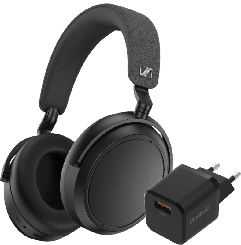 Sennheiser Momentum 4 Wireless Zwart + BlueBuilt Quick Charge Oplader met Usb A Poort 18W