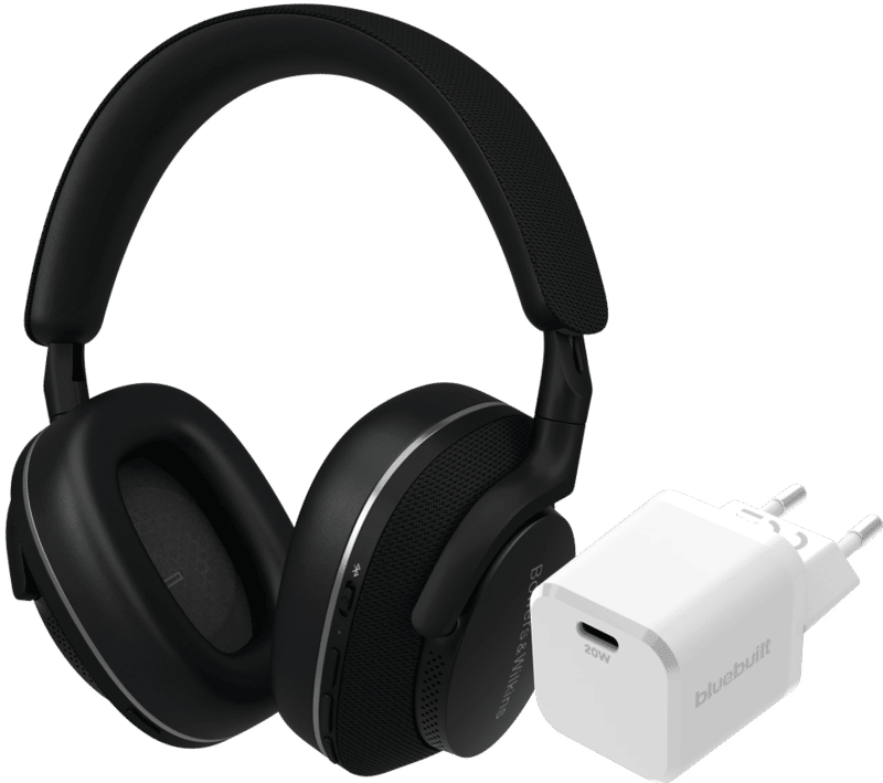 Bowers & Wilkins Px7 S2e Zwart + BlueBuilt Power Delivery Oplader met Usb C Poort 20W Wit