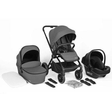 babyGO black Kinderwagen 3in1 grijs/ Frame