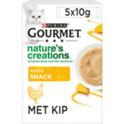 11x Gourmet Nature's Creations Puree Kip Pompoen 5 x 10 gr - natvoer katten