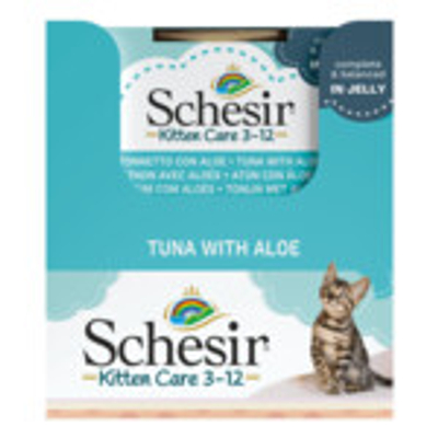 14x Schesir Kattenvoer Kitten 3-12 Tonijn - Aloe in Gelei 85 gr - natvoer katten