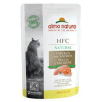 24x Almo Nature HFC Natural Kattenvoer Nat Maaltijdzakje Kip & Zalm 55 gr - natvoer katten