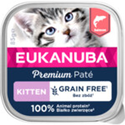 16x Eukanuba Premium Paté Graanvrij Kitten Kattenvoer Nat Zalm 85 gr - natvoer katten