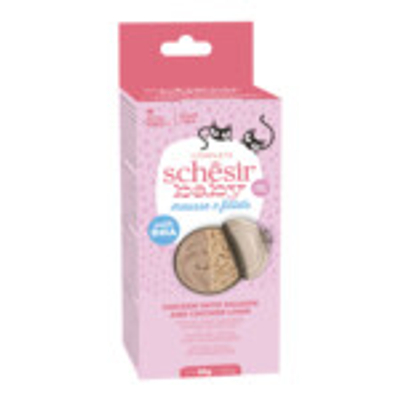 12x Schesir Baby Kitten Mousse & Filets Kip & Zalm & Kippenlever 3 x 55 gr - natvoer katten