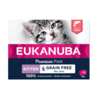 4x Eukanuba Premium Paté Graanvrij Kitten Kattenvoer Nat Zalm Multi-Pack 12 x 85 gr - natvoer katten