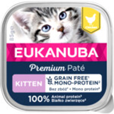 16x Eukanuba Premium Paté Graanvrij Kitten Kattenvoer Nat Kip 85 gr - natvoer katten