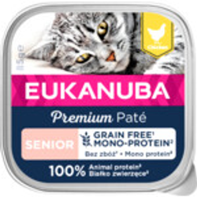 16x Eukanuba Premium Paté Graanvrij Senior Kattenvoer Nat Kip 85 gr - natvoer katten