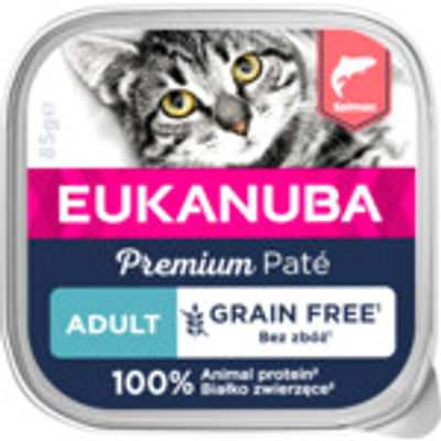 16x Eukanuba Premium Paté Graanvrij Adult Kattenvoer Nat Zalm 85 gr - natvoer katten