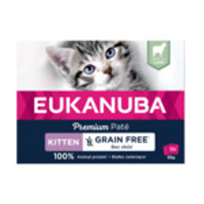 4x Eukanuba Premium Paté Graanvrij Kitten Kattenvoer Nat Lam Multi-Pack 12 x 85 gr - natvoer katten