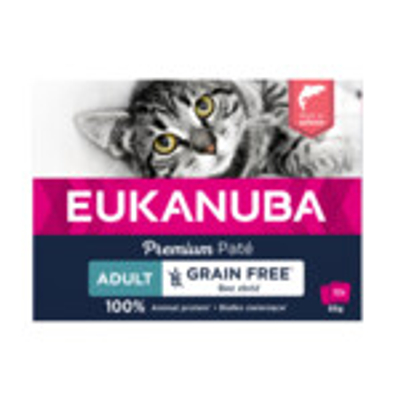 4x Eukanuba Premium Paté Graanvrij Adult Kattenvoer Nat Zalm Multi-Pack 12 x 85 gr - natvoer katten