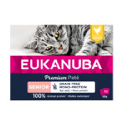 4x Eukanuba Premium Paté Graanvrij Senior Kattenvoer Nat Kip Multi-Pack 12 x 85 gr - natvoer katten