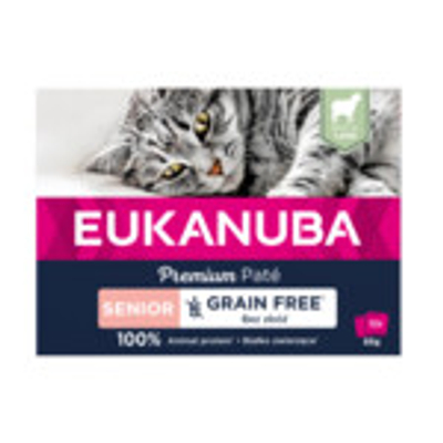 4x Eukanuba Premium Paté Graanvrij Senior Kattenvoer Nat Zalm Multi-Pack 12 x 85 gr - natvoer katten