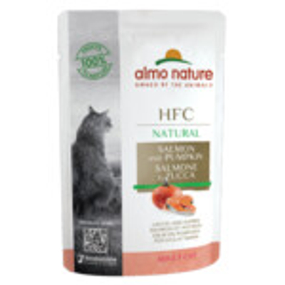 24x Almo Nature HFC Natural Kattenvoer Nat Maaltijdzakje Zalm & Pompoen 55 gr - natvoer katten