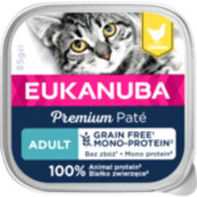 16x Eukanuba Premium Paté Graanvrij Adult Kattenvoer Nat Kip 85 gr - natvoer katten