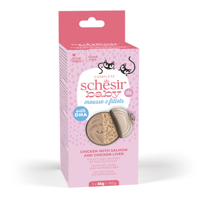 36x55g Schesir Baby Kip met Zalm en Kippenlever nat kattenvoer - natvoer katten
