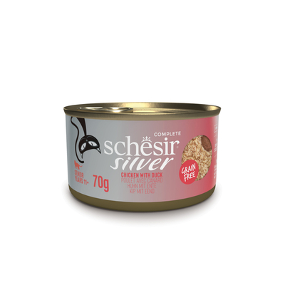 12x70g Schesir Silver Senior Kip Eend natvoer voor katten - natvoer katten