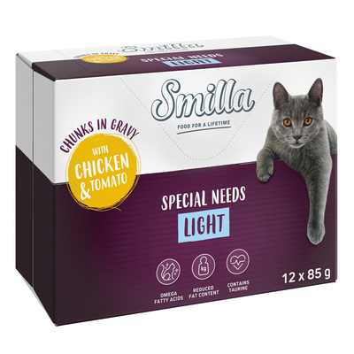 12x85g Smilla verse zakjes Adult Hapjes in Saus Kip en Tomaat met Groenten - natvoer katten