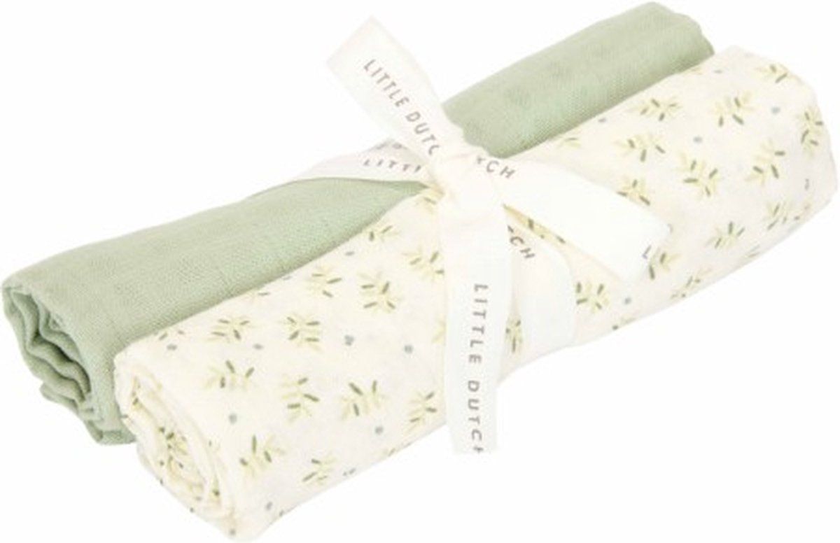 Little Dutch Essentials Blueberry Leaves & Sage - Multipack - Set van 2 swaddle doeken hydrofiel - 70 x 70 cm