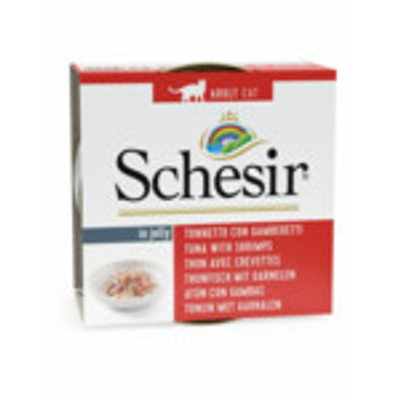 12x Schesir Kattenvoer Tonijn - Garnaal in Gelei 85 gr - natvoer katten