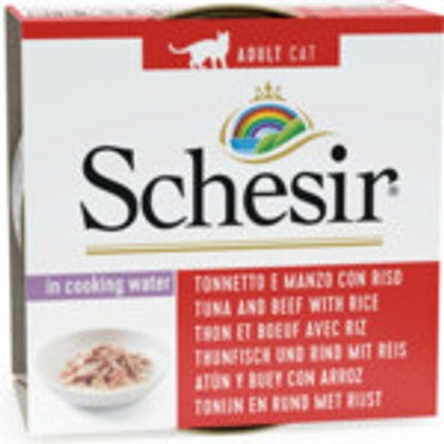 12x Schesir Kattenvoer Gekookte Tonijn en Rundvlees met Rijst 85 gr - natvoer katten